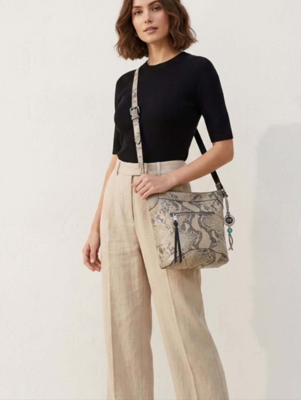 The Sak Leather Snake-Print Crossbody Shoulder Bag